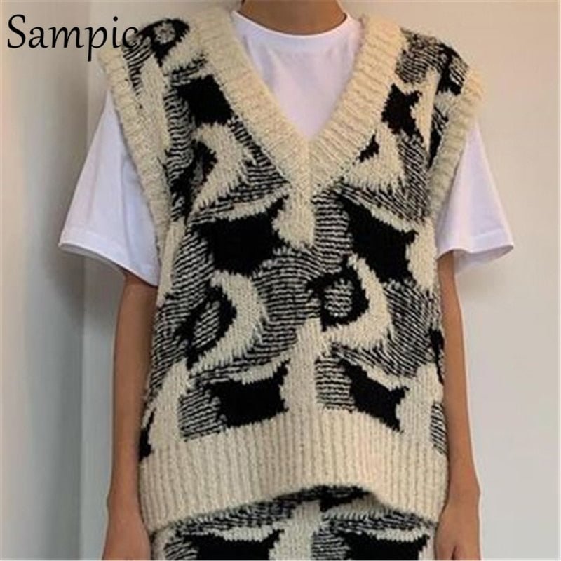 Sampic T2K Black Autumn 2021 Skirt Set Women Tie Dye Pullover Sweater Vest Tops Winter Mini Wrap Skirt Knit Dress Two Piece Set