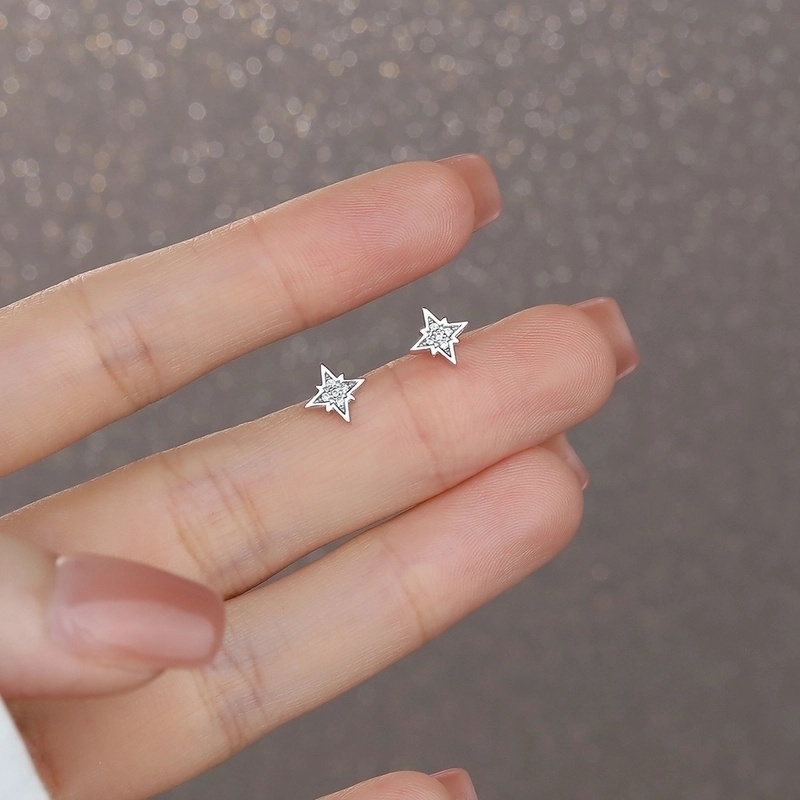 1 Pair 925 Sterling Silver Star Ear Studs