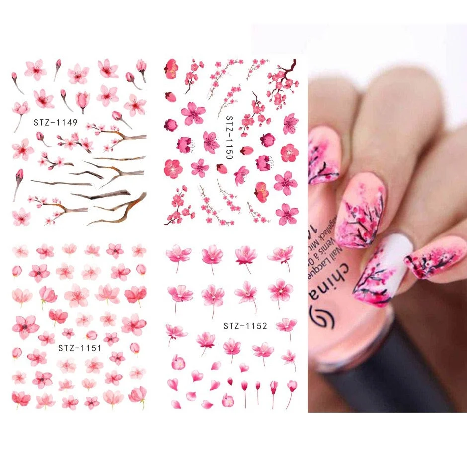 Nail Stickers 4Pcs/Set Water Transfer Sketchs Flowers Designs Nail Decal Decoration Tips For Beauty Salons-Nail Inspo