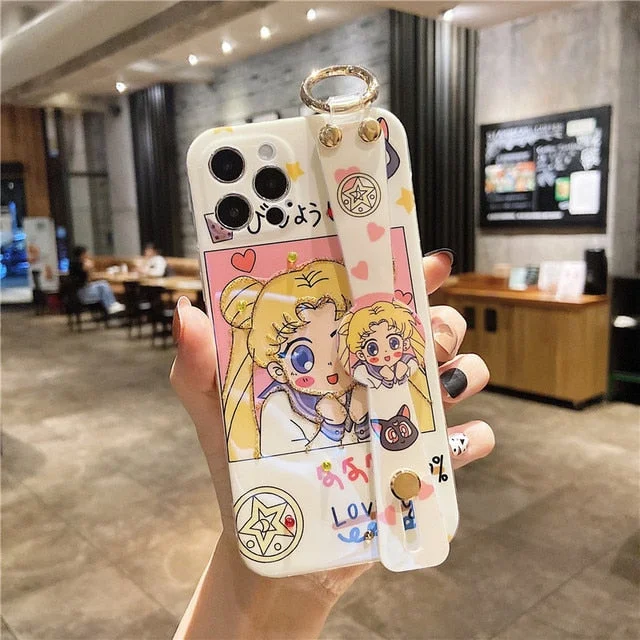 Cute Sailor Moon Glitter Wrist Bracket Soft iPhone Case SP17216