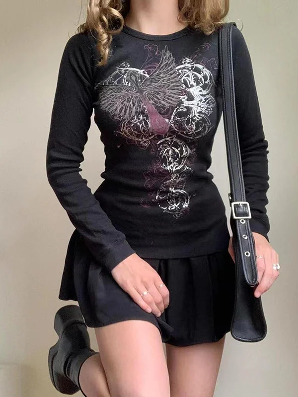 Brownm Punk Cross Printed Long Sleeve Top