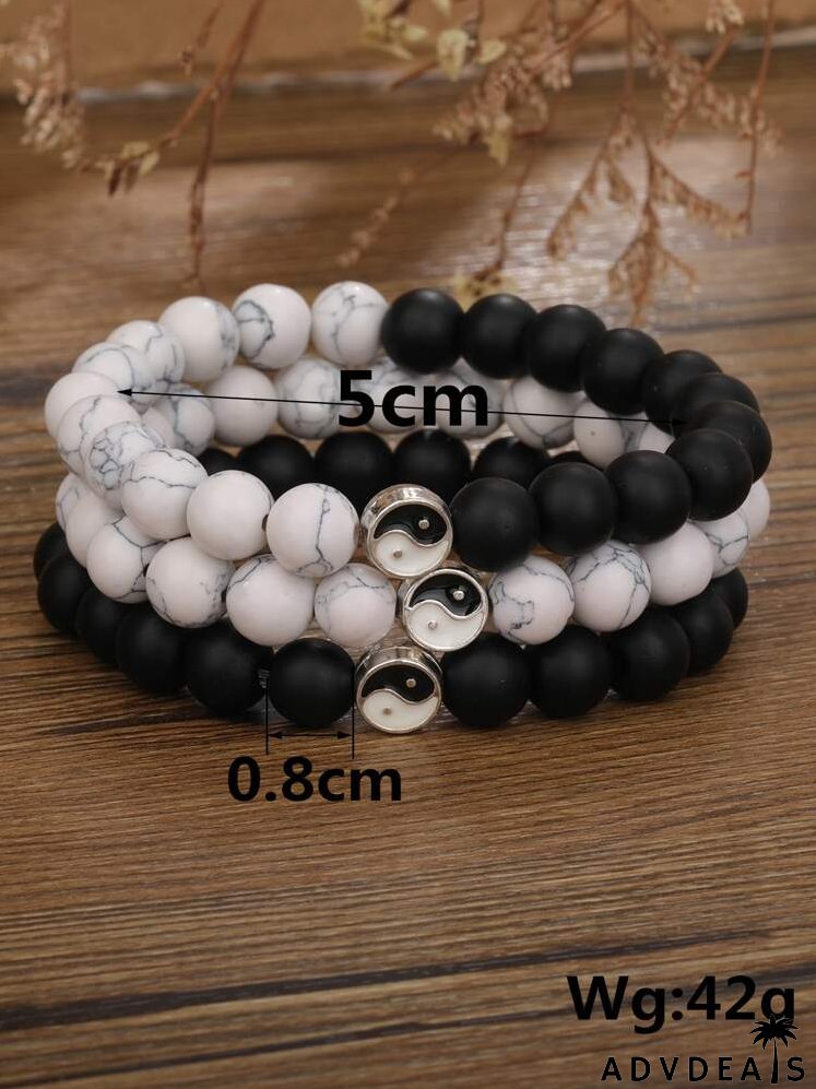 3pcs Yin & Yang Decor Beaded Bracelet