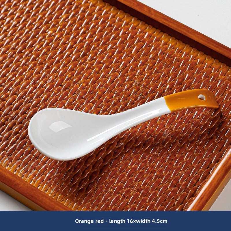 Japanese Style Small Soup Spoon Creative Blue And White Ceramic Spoon Household Thickened Curved Handle Anti-scalding Food Soup Spoon