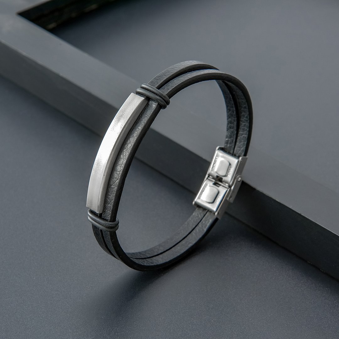 Men'S Simple Titanium Steel Leather Bracelet