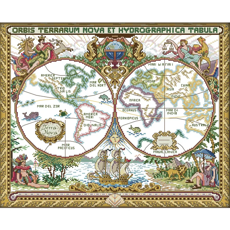 Old World Map 11CT Printed Cross Stitch Kits (65*54CM) fgoby