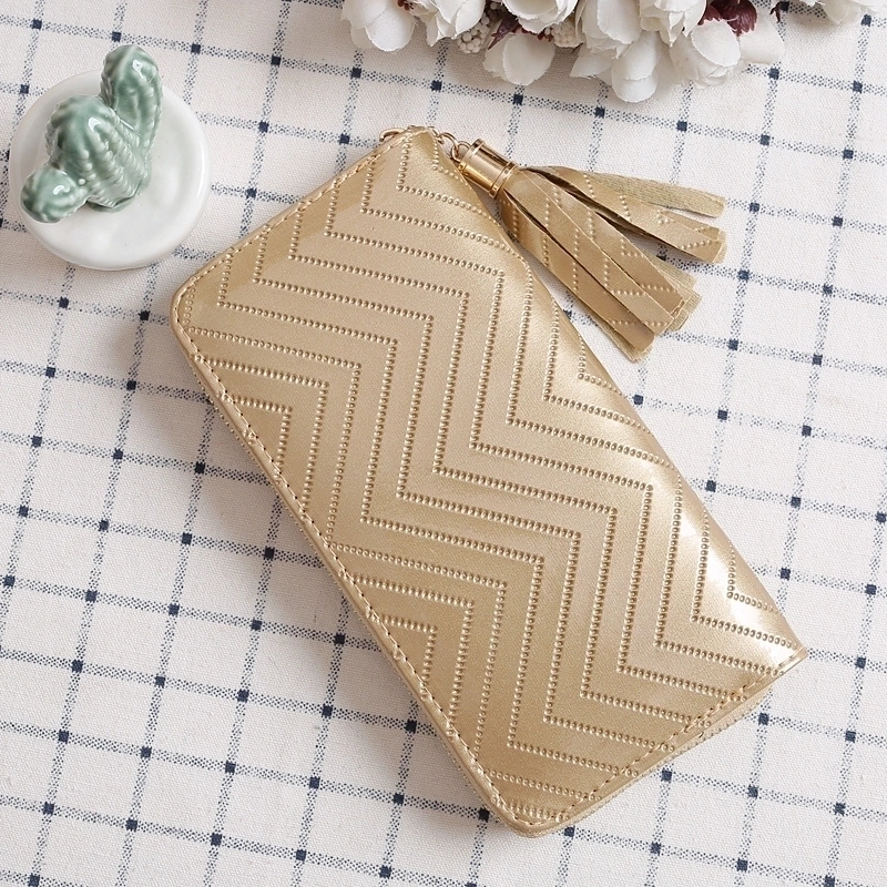 Fashion Candy Color Tassel Plaid Long Zipper Wallet
