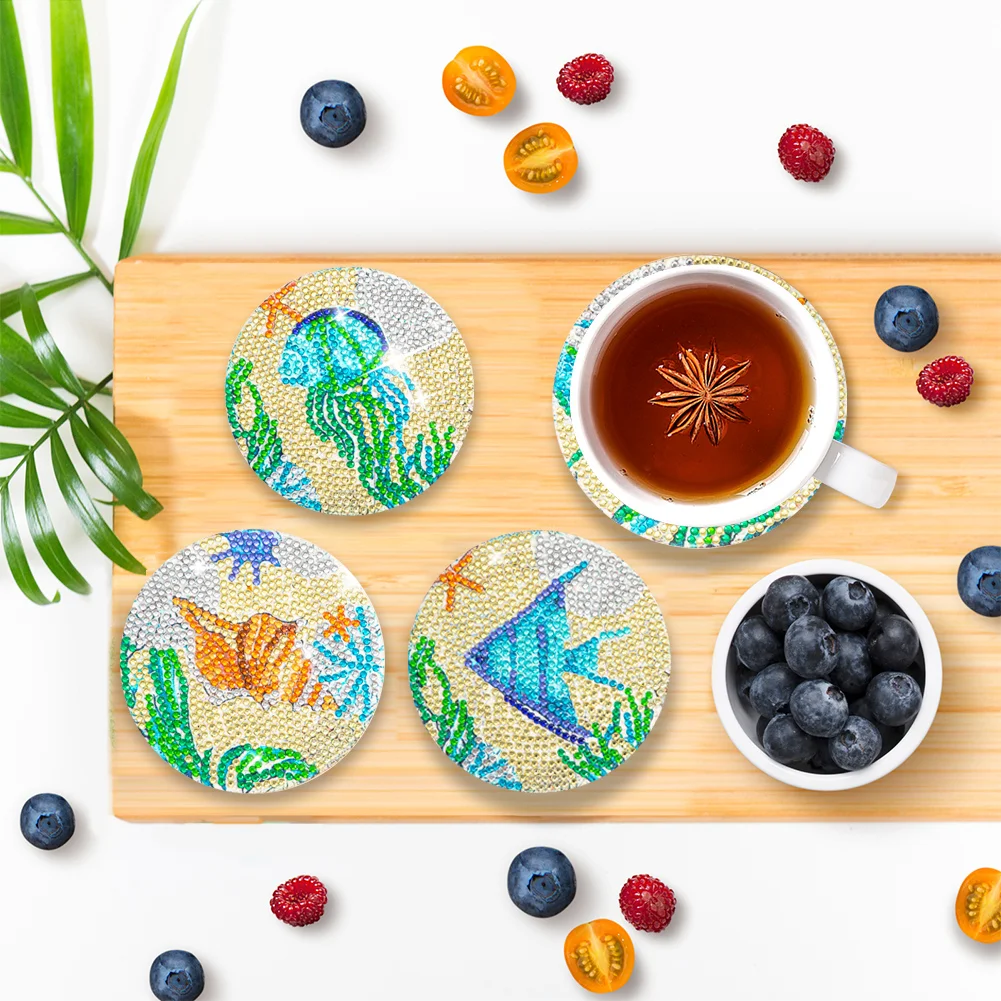 8pcs DIY Marine Life Anti Slip Coasters Stackable Creative for Tabletop Protection