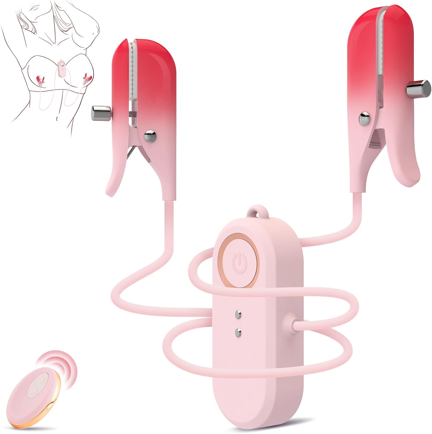 DuoPulse 2-in-1 Wearable Electric Nipple Clamp Remote Vibrator 