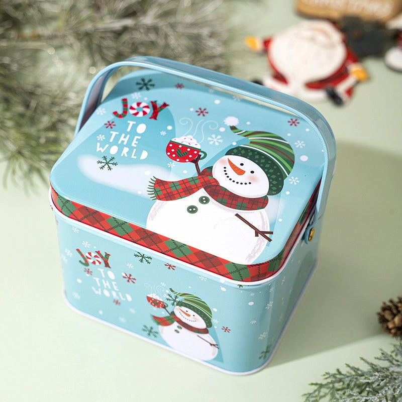 Christmas Cute Square Tinplate Holiday Family Gathering Candy Jar Gift Wrapping Supplies