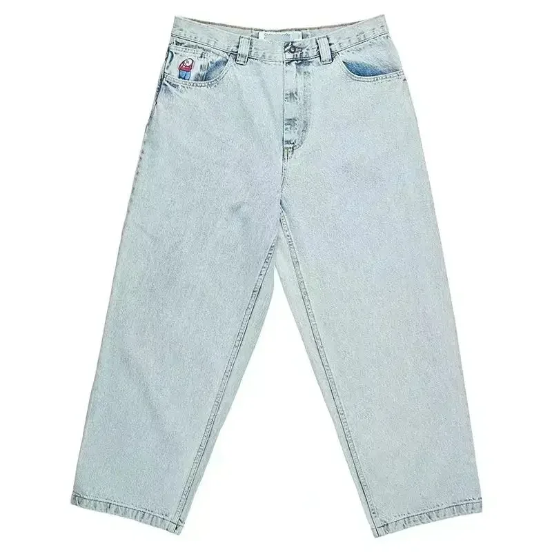 Standawon school outfits Hip Hop Polar Big Boy Jeans Y2K Pants Sweatpant Cartoon Retro Blue Baggy Jeans Embroidery Men Women Fashion Casual Wide Trouser