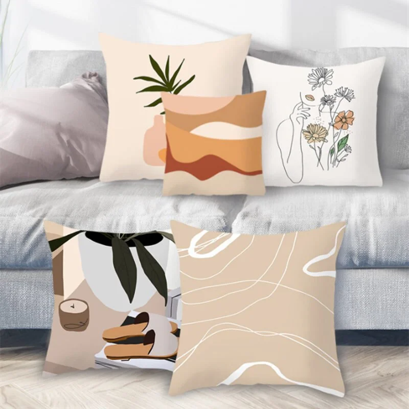 INS Nordic Morandi Cushion Cover Geometric Beauty Flower Art Pillow Cover Bed Car Office Decorative Pillowcase Modern Home Decor