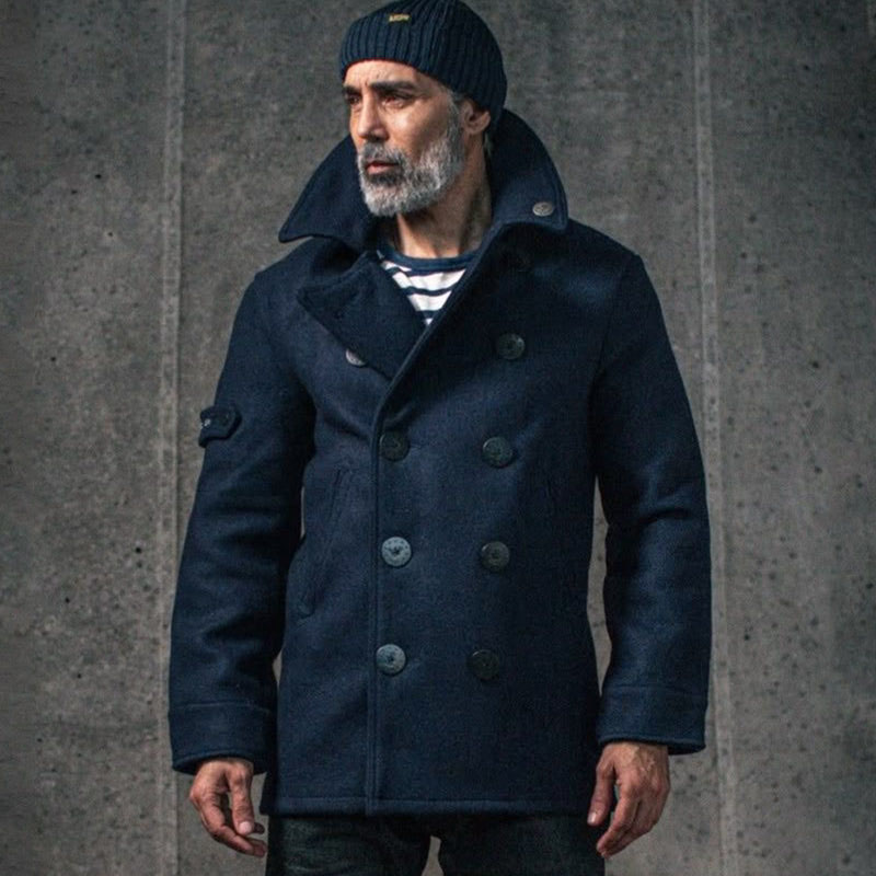 Oversized Metal Buttons Melton Wool Peacoat