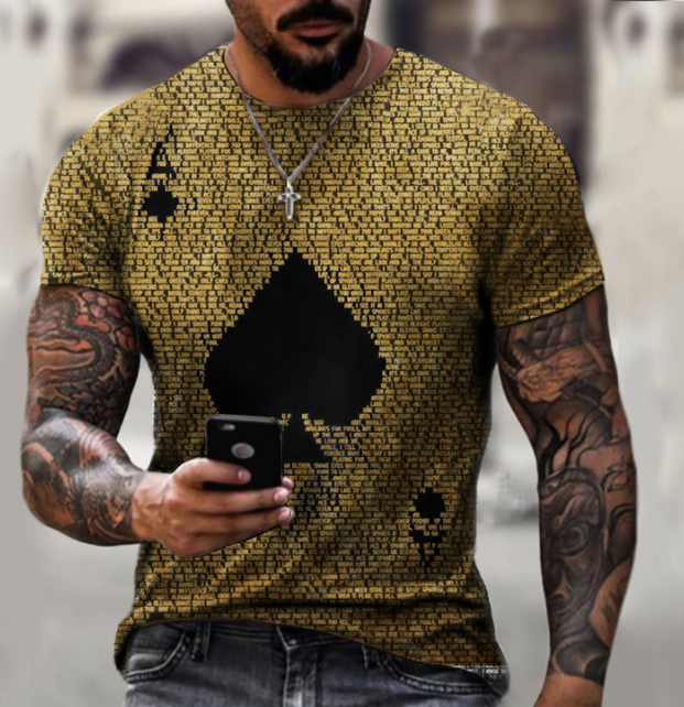 Artistic Ace of Spades Playing Card Letter Print Men's T-shirt