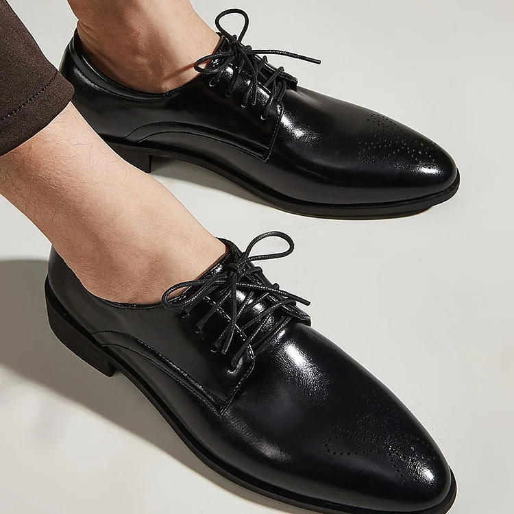 Baroque PU Leather Lace Up Pointy Toe Low Top Business Oxfords Shoes