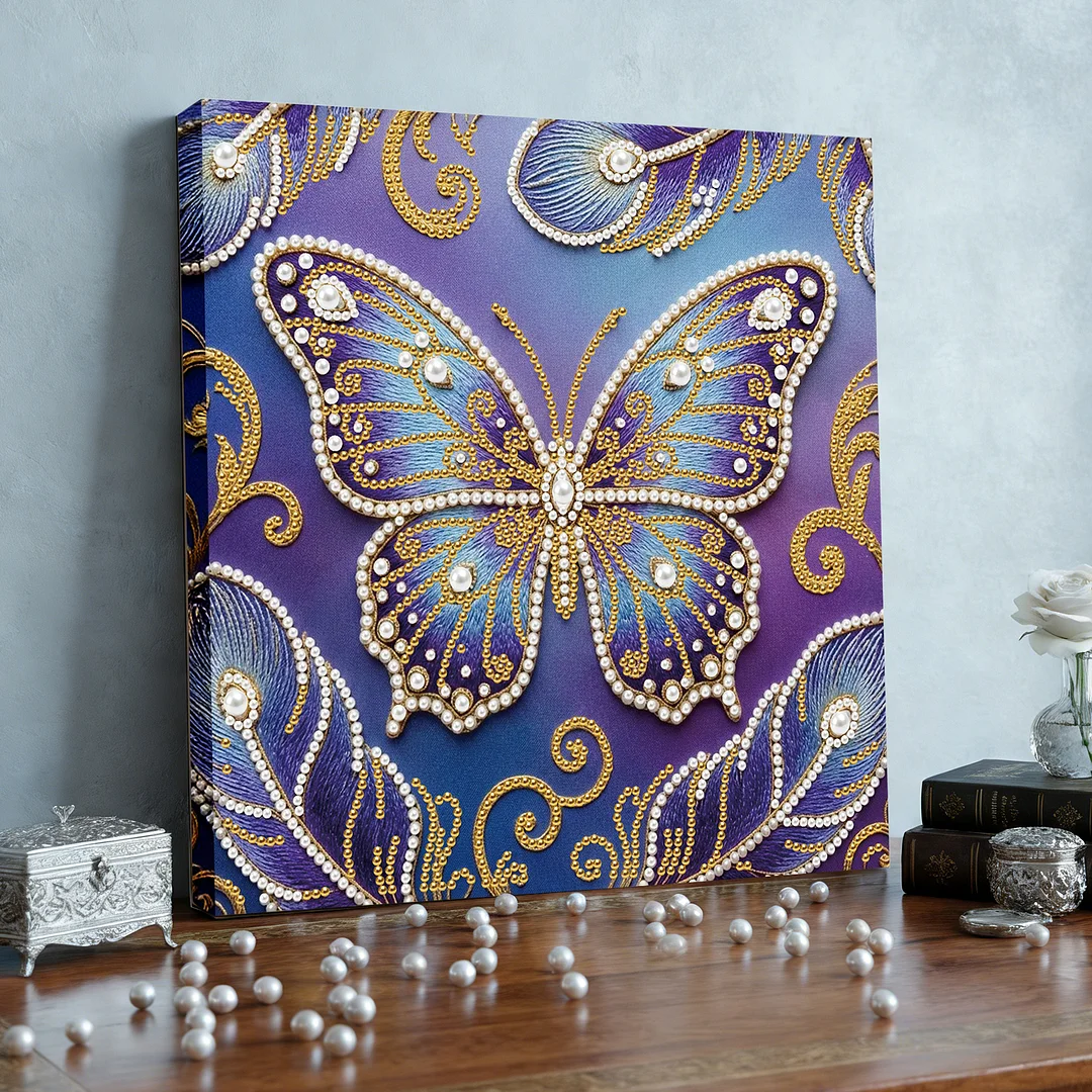 Butterfly - DIY Pearl Diamond Art Kit With Frame 25*25cm