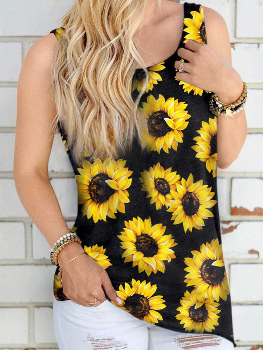 Twist Backless Sunflower Tank Top