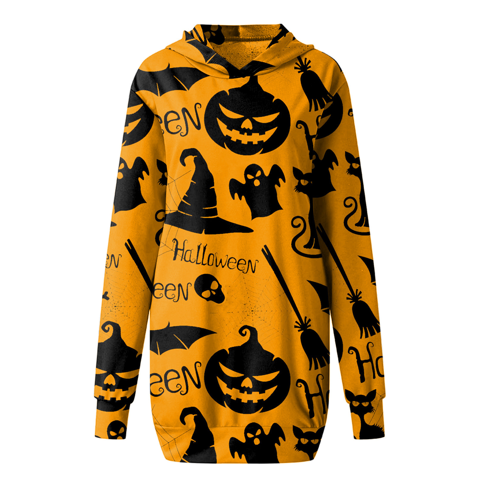 Fashion Loose Long Sleeve V Neck Pocket Halloween Print Casual Hoodies