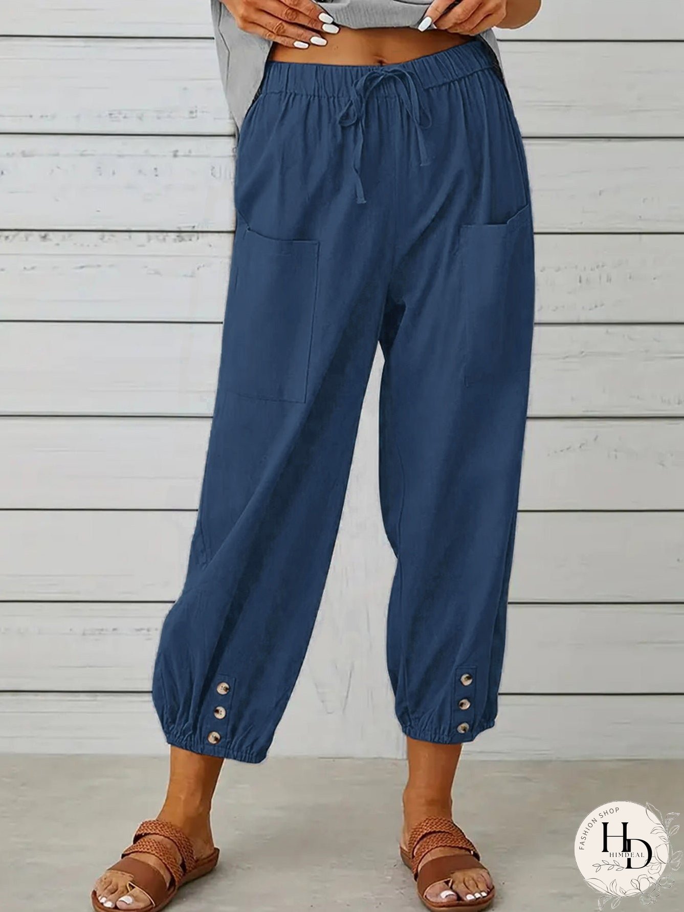 Decorative Button Cropped Pants