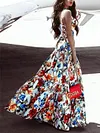 Floral Printed Strapless Condole Belt Maxi Dress