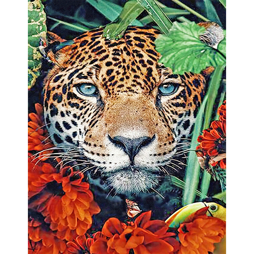 

40*50CM - Round Drill Diamond Painting - Flower Bush Wolf, 501 Original