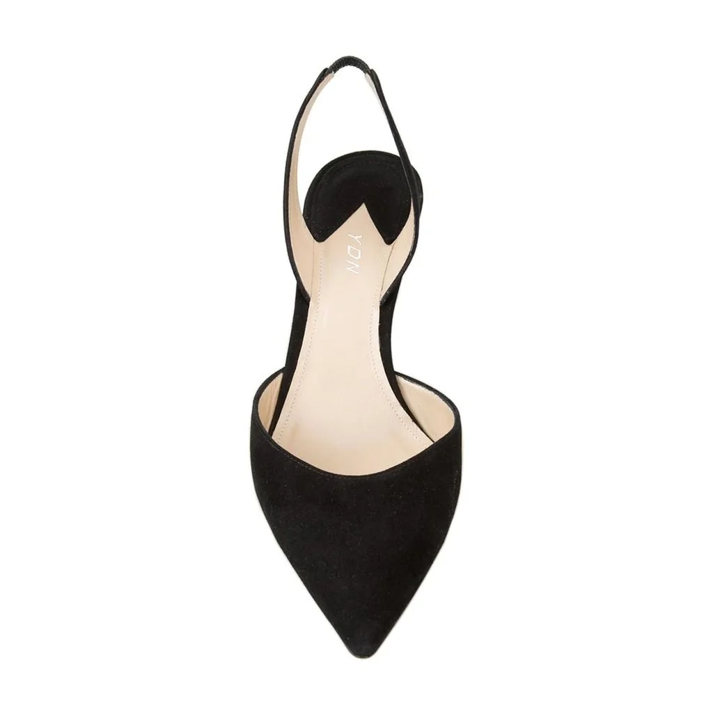 Black Faux Suede Pointed Slingback Classy Pumps with Kitten Heel