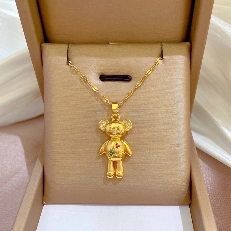 2 Pieces Fashion Heart Shape Butterfly Titanium Steel Copper Inlay Artificial Diamond Pendant Necklace