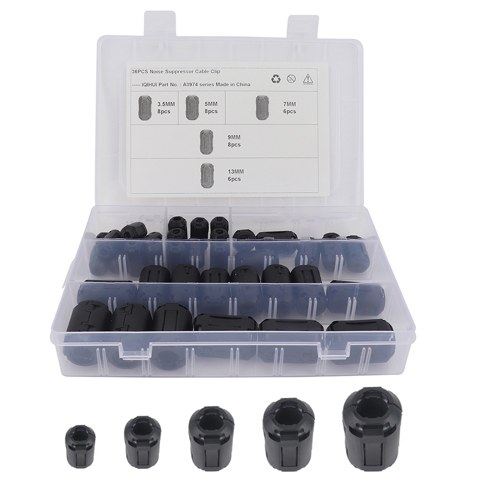 

36pcs Clip-on Ferrite Ring Choke Noise Suppressor 3.5mm 5mm 7mm 9mm 13mm, 501 Original