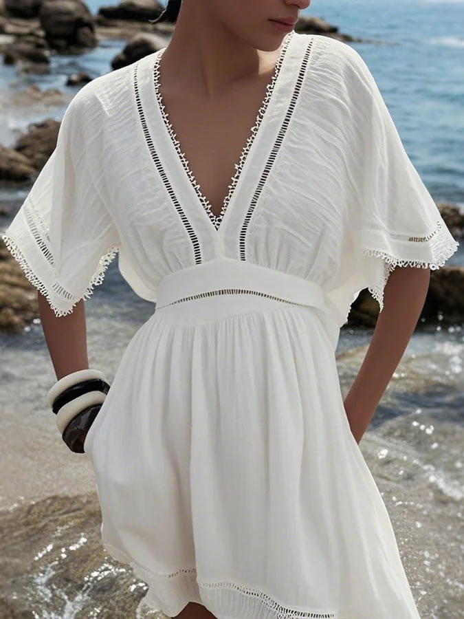 Women's cotton and linen holiday lace dress