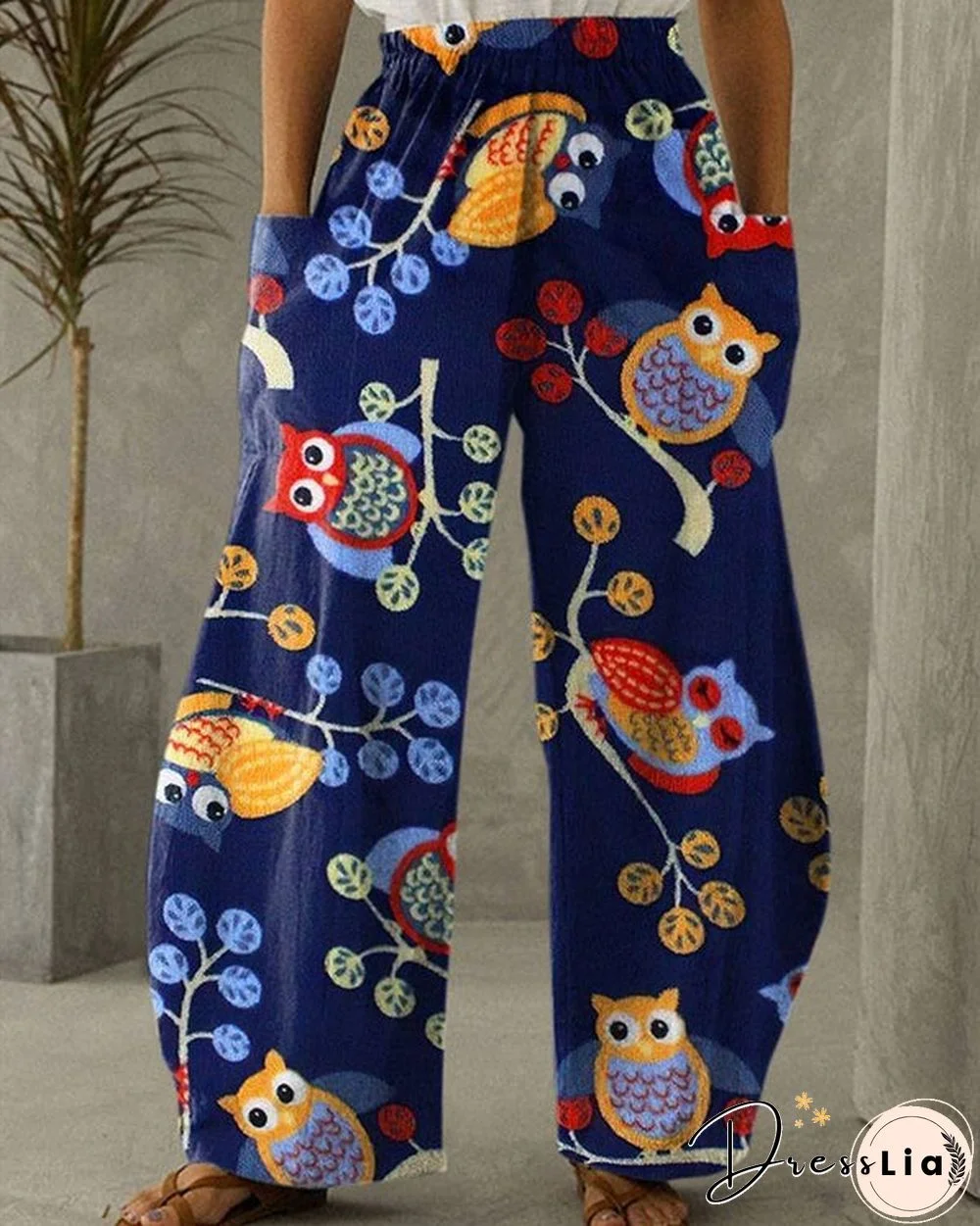 Women's Owl Print Vintage Casual Loose Pants S-5XL