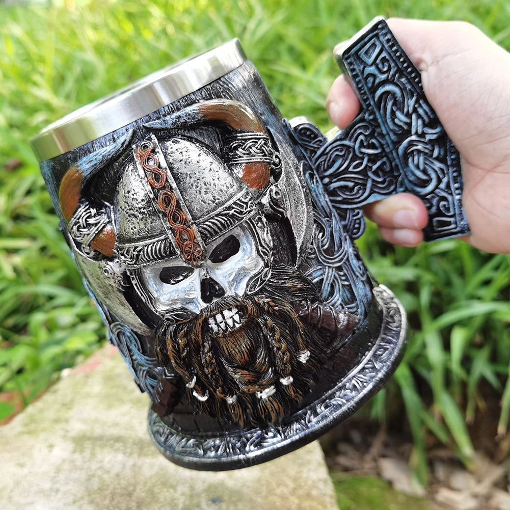 Viking Skull Resin Stainless Steel Mug