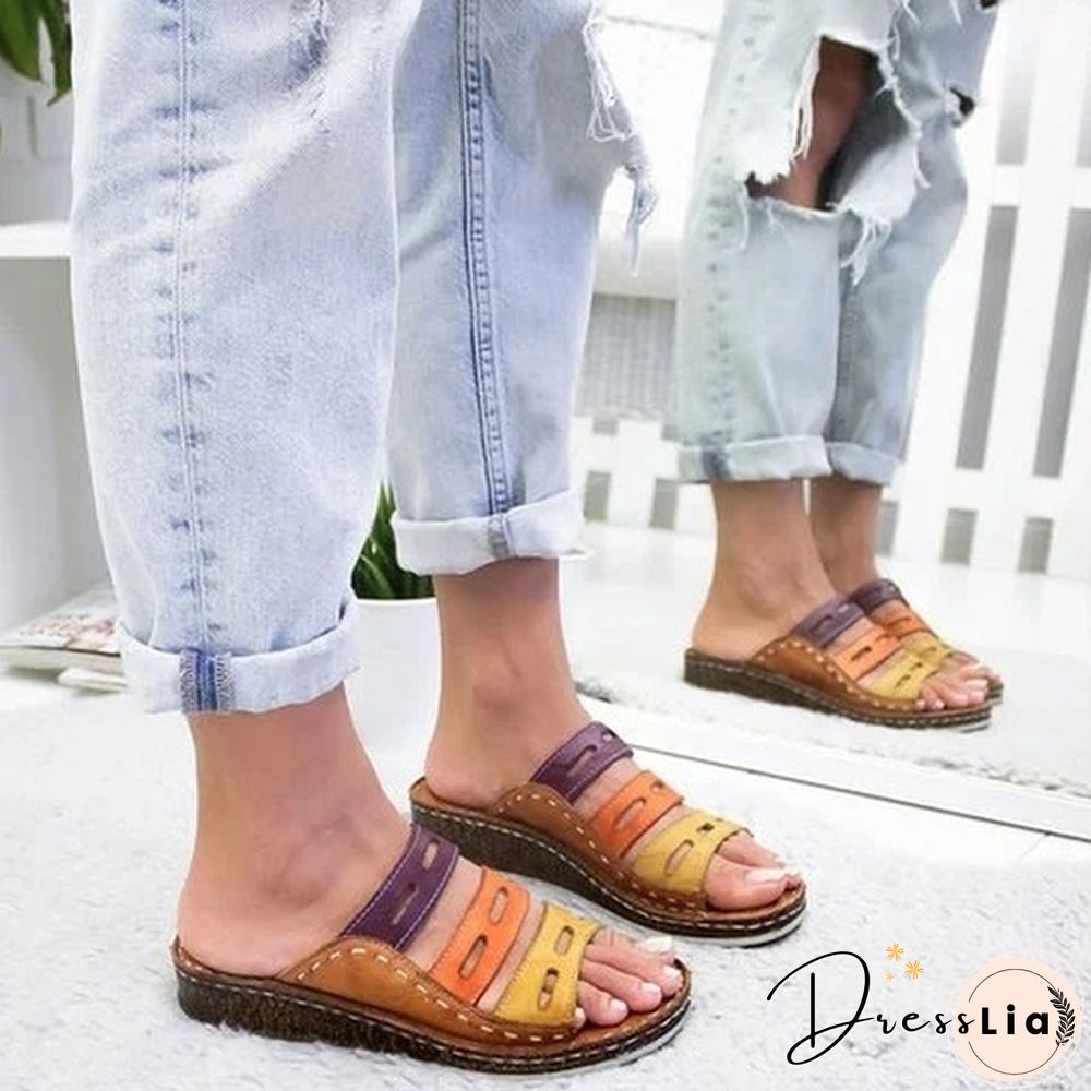 Women Summer Fashion Low Heels Sandals Open Toe Outdoor Slippers Slides Gladiator Wedge Slippers