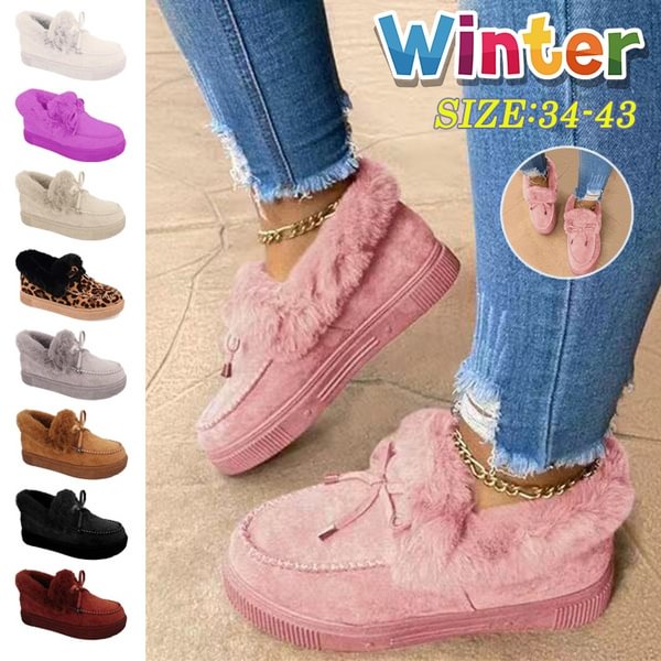 New Fashion Women Winter Warm Plush Shoes Comfy Lightweight Faux Fur Snow Boots Casual Anti-Slip Platform Shoes Cute Slip-On Home Slippers - Life is Beautiful for You - SheChoic