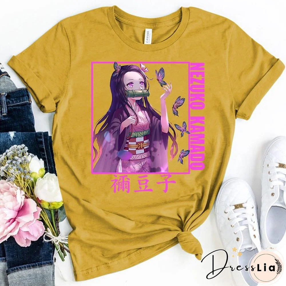 Funny Demon Slayer Kamado Nezuko Print T-shirt Women Men Summer Casual Short Sleeve Shirt Fashion Loose Tops