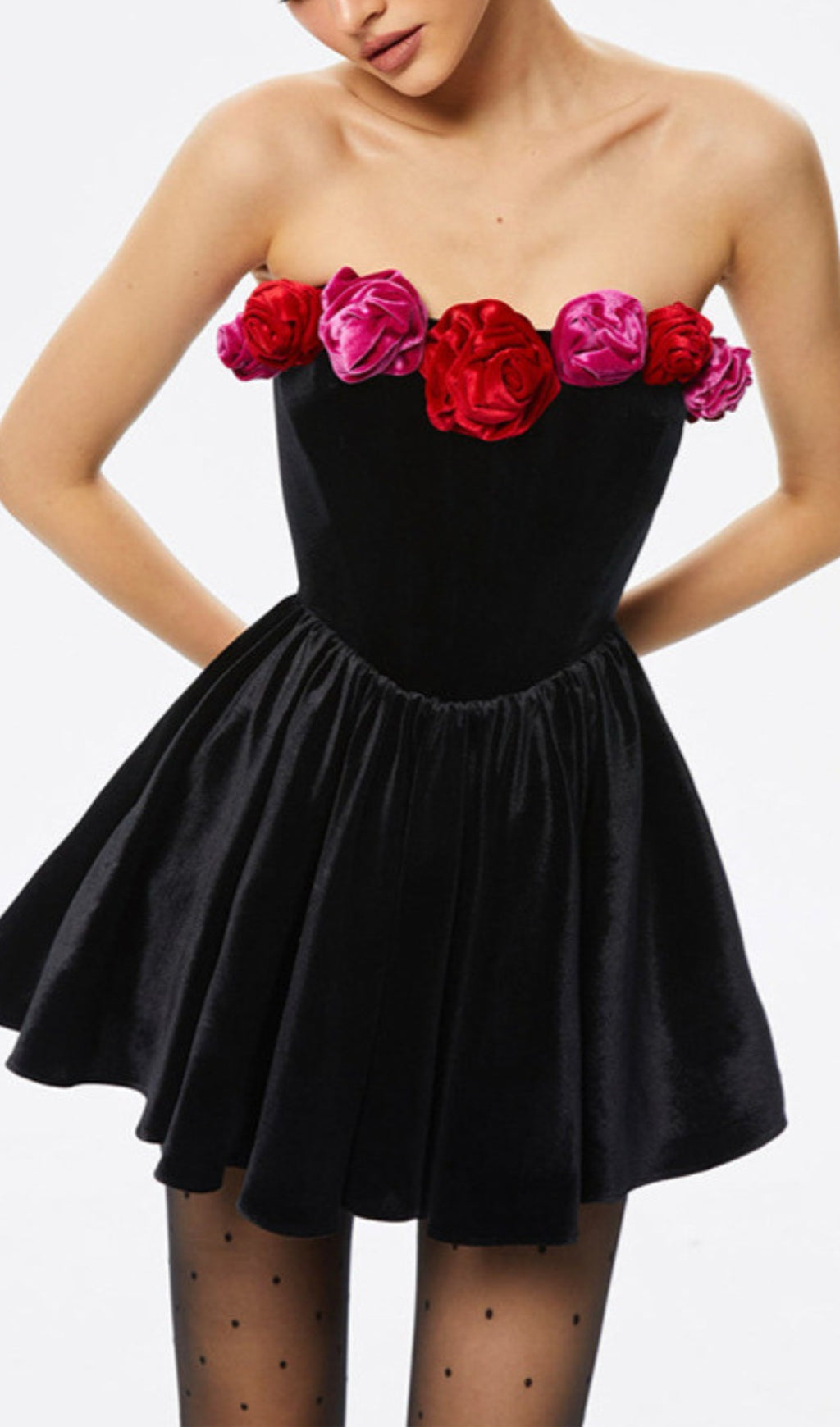 Aibhilin Flower Embellished Velvet Dress Fashionslee