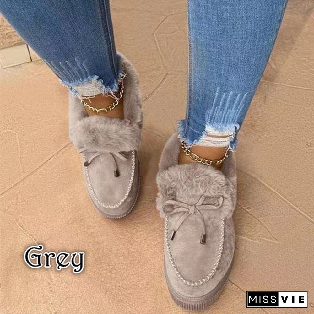 Winter Women Fashion Flat Shoes Suede Women Cute Soft Fur Padded Shoes Slip On Platform Ladies Casual Shoes