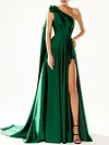 Bandeau Asymmetric Pleated Solid Color Split-Side One-Shoulder Mermaid Evening Dress