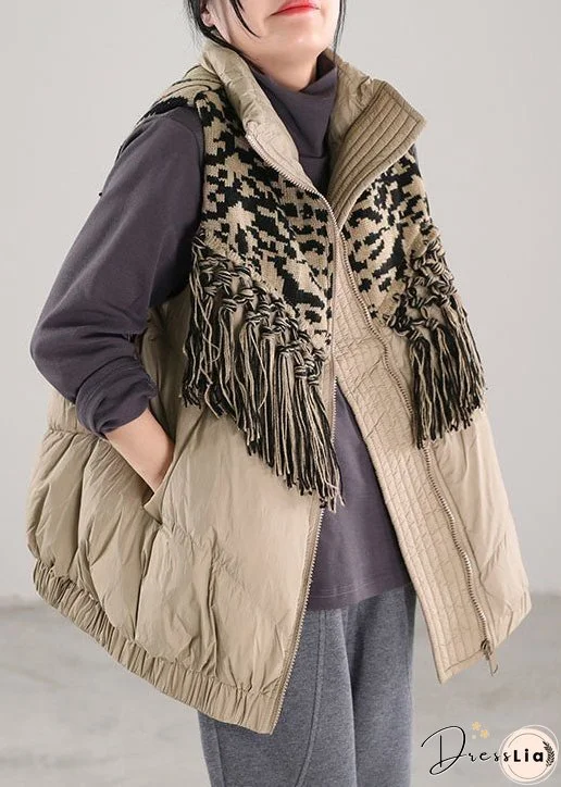 Vintage Beige Tasseled Patchwork Duck Down Winter down vest