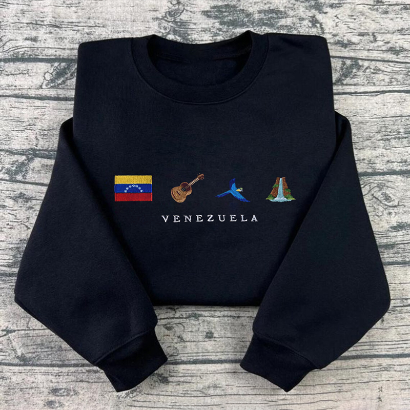 Women's Hope Peace Forever Venezuela Flag Embroidery Cuatro, Guacamaya, Angel Falls Print Sweatshirt artswardrobe
