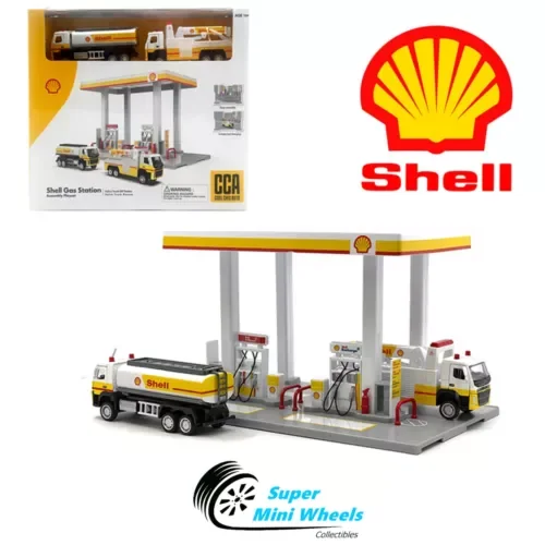 Dronehint CCA 1:64 Shell Gas Station Playset with Volvo Oil Tanker & Volvo Tow Truck Toy