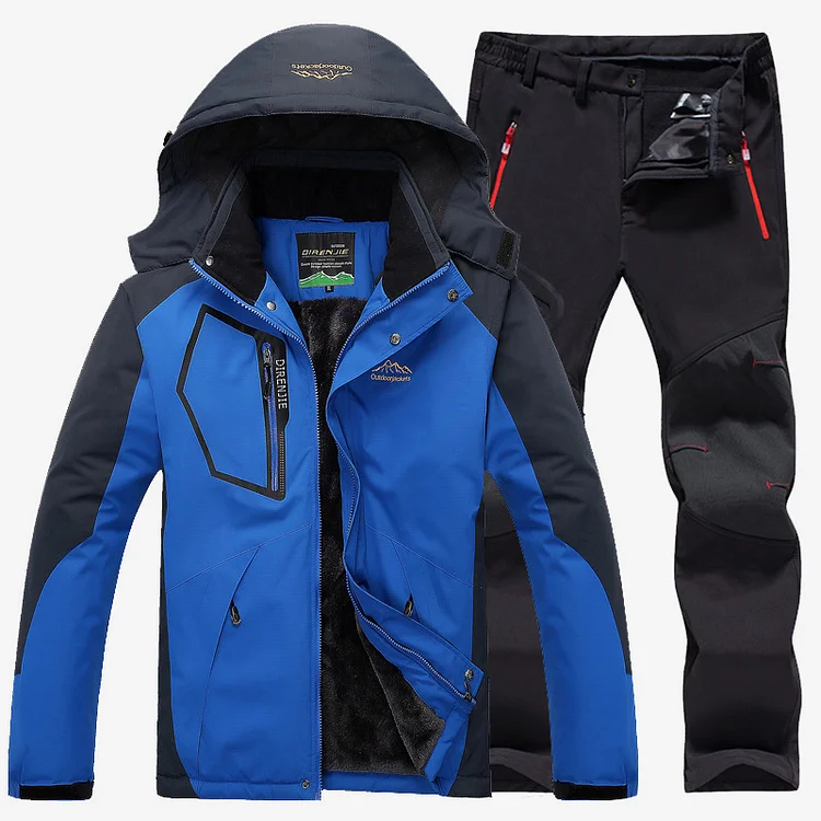 Men's Ski  Waterproof Zipper Hooded Outdoor Jacket & Pants 2 Pcs Set