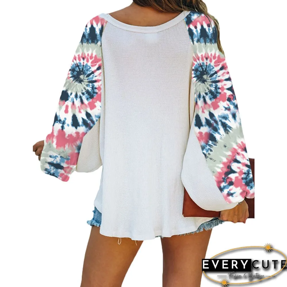 Aquamarine Tie Dye Print Long Sleeve Top