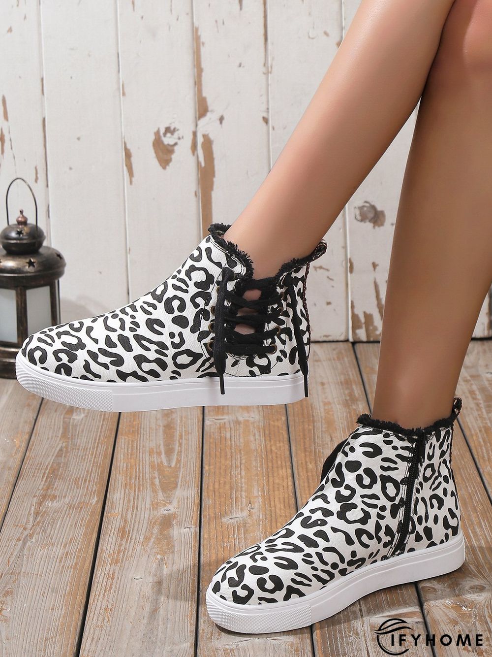 Casual Lace-up Decor Fringe High Top Canvas Shoes with Side Zip | IFYHOME