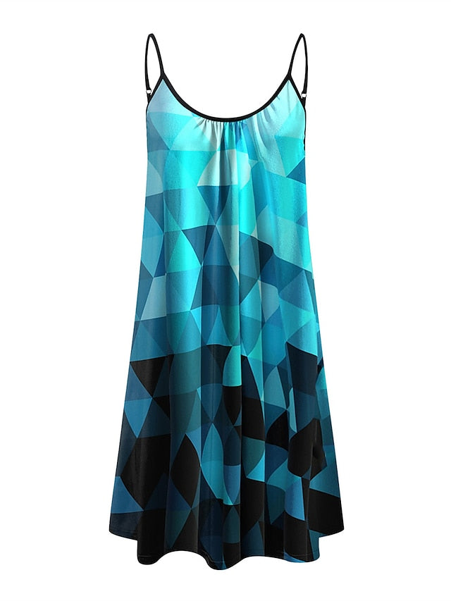 Mini Print Fashion Modern Geometric Spaghetti straps Dress Wear Womens Summer Spring