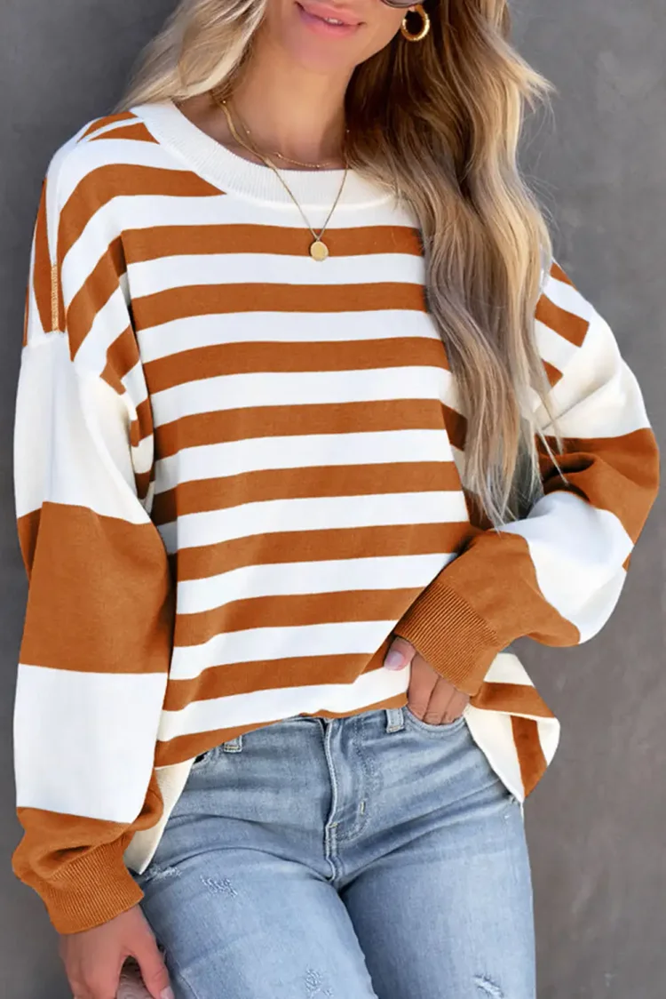 striped pullover sweatshirt in brown
