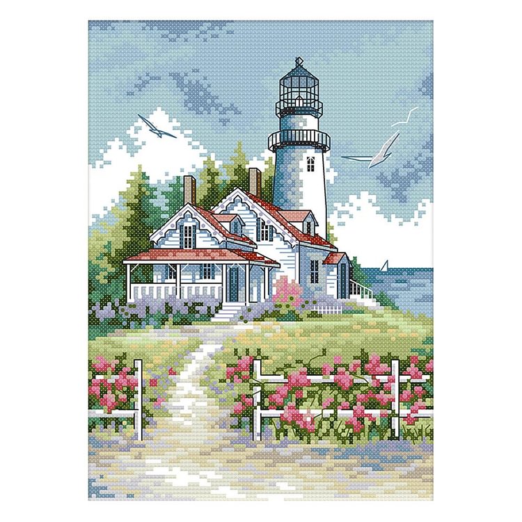 Joy Sunday - Lighthouse - 14CT 2 Strands Threads Printed Cross Stitch Kit - 21x30cm(Canvas)