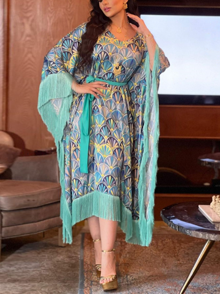 Fashion Tassel Splicing Bat Sleeve Dress | Oxredo Shop Ramadan Sale