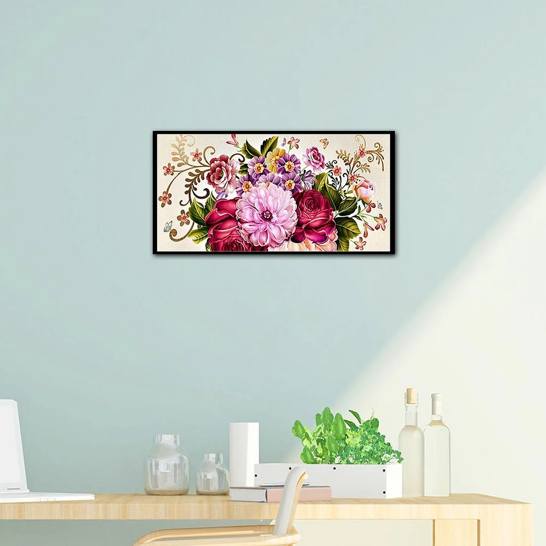 Full Cross Stitch 11CT Cotton Thread DIY Printed Peony Flower Embroidery Kits