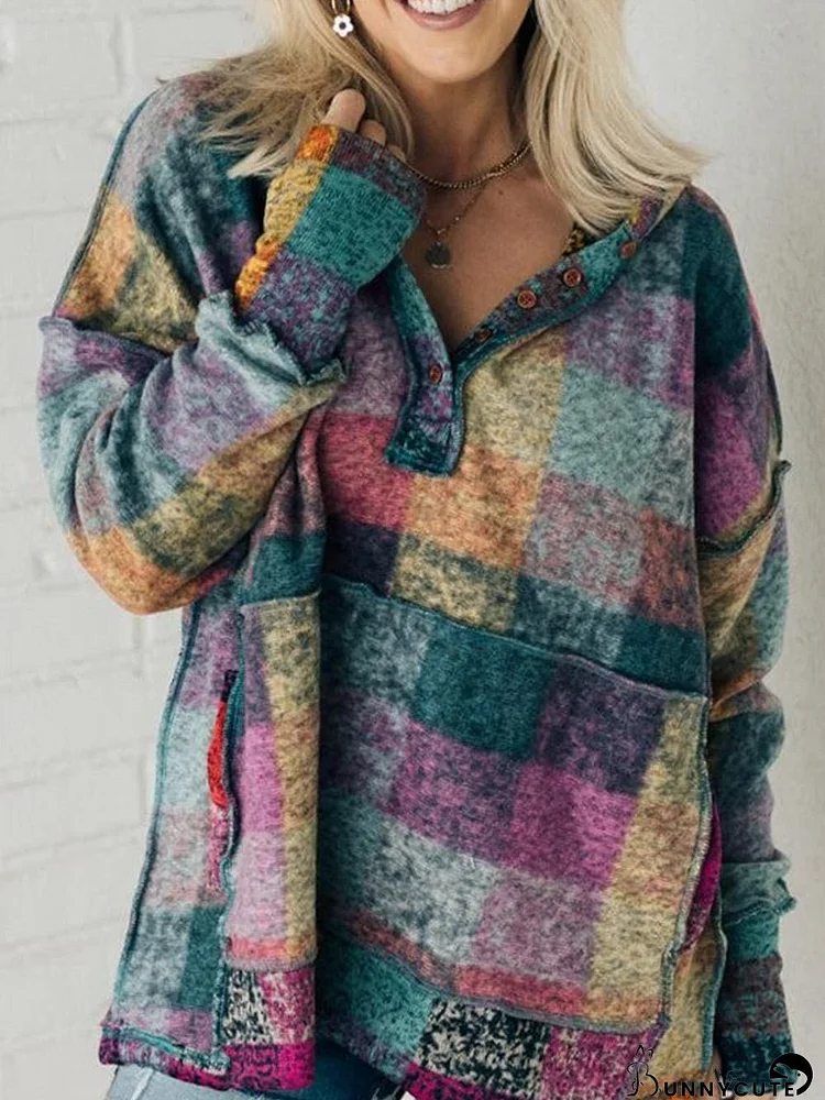 Cozy Multicolored Plaid Hooded Oversized Sweatshirt