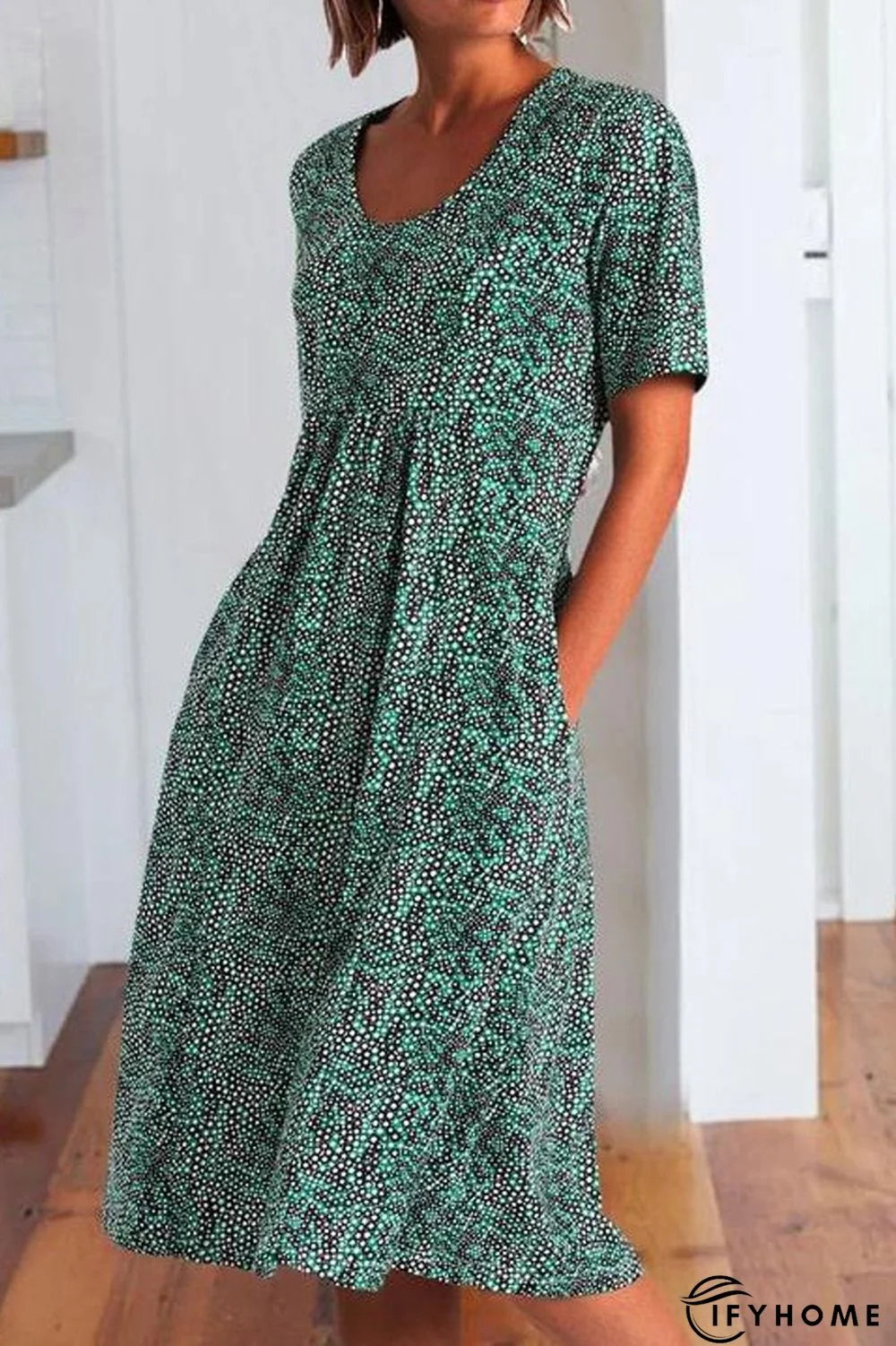 Scoop Neck Dots Printed Midi Dress | IFYHOME