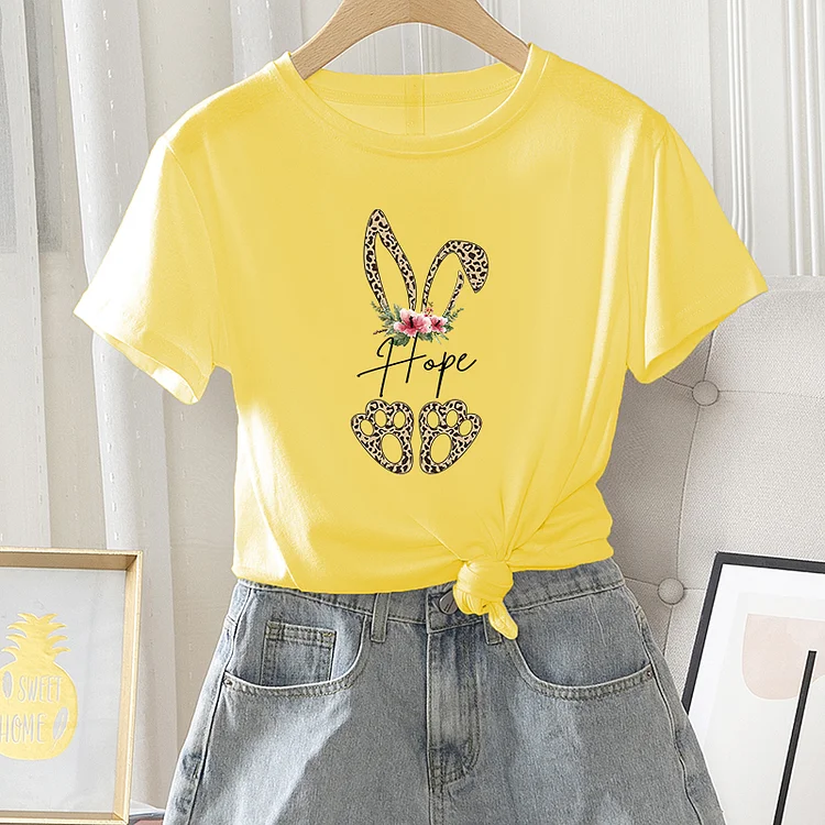 Women Graphic Summer Daily Short Sleeve Female Regular Casual T-shirt Rabbit Letter Print Ladies Vintage Fashion O-Neck Tee Tops